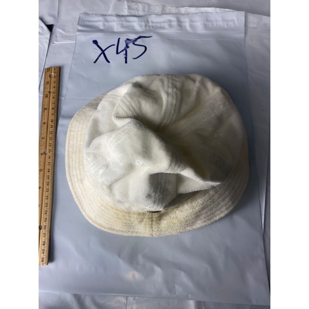 Vintage Style White Terry Cloth Bucket Hat Soft Textured Beach Sun Hat Unisex